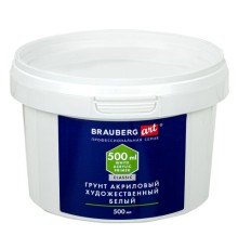 Грунт акриловый художественный, белый, в пластиковом ведре, 500 мл, BRAUBERG ART CLASSIC, 192347