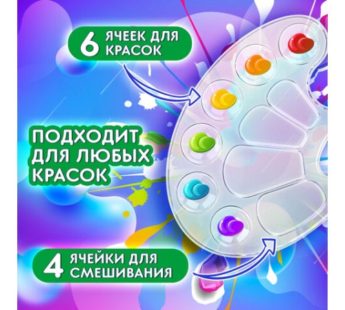 Палитра для рисования BRAUBERG KIDS, прозрачная, овальная, 10 ячеек (6 ячеек для красок и 4 для смешивания), европодвес, 192354