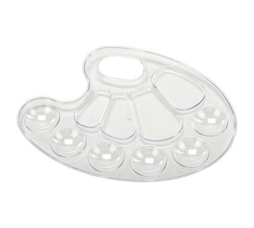 Палитра для рисования BRAUBERG KIDS, прозрачная, овальная, 10 ячеек (6 ячеек для красок и 4 для смешивания), европодвес, 192354