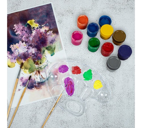 Палитра для рисования BRAUBERG KIDS, прозрачная, овальная, 10 ячеек (6 ячеек для красок и 4 для смешивания), европодвес, 192354