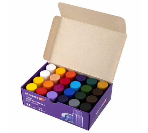 Гуашь художественная НАБОР 24 цвета по 22 мл, с гуммиарабиком, BRAUBERG ART DEBUT, 192355