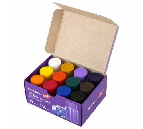 Гуашь художественная НАБОР 12 цветов по 22 мл, с гуммиарабиком, BRAUBERG ART DEBUT, 192356