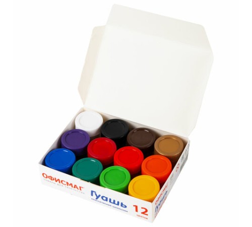 Гуашь школьная ОФИСМАГ, 12 цветов по 17 мл, 192381
