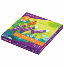Краски акриловые художественные НАБОР 24 цвета по 5 мл, в тубах, BRAUBERG ART DEBUT, 192386