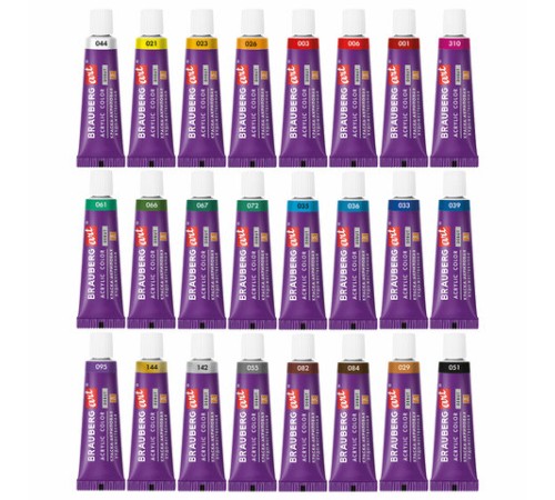 Краски акриловые художественные НАБОР 24 цвета по 5 мл, в тубах, BRAUBERG ART DEBUT, 192386