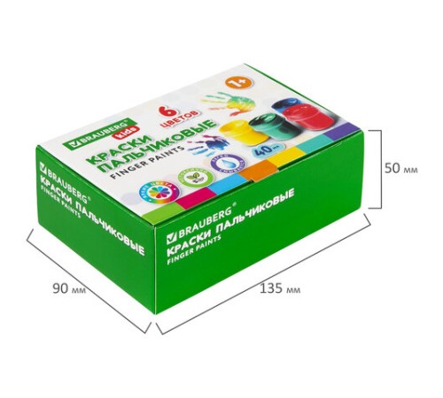 Краски пальчиковые для малышей от 1 года, КЛАССИКА, 6 цветов по 40 мл, BRAUBERG KIDS, 192396
