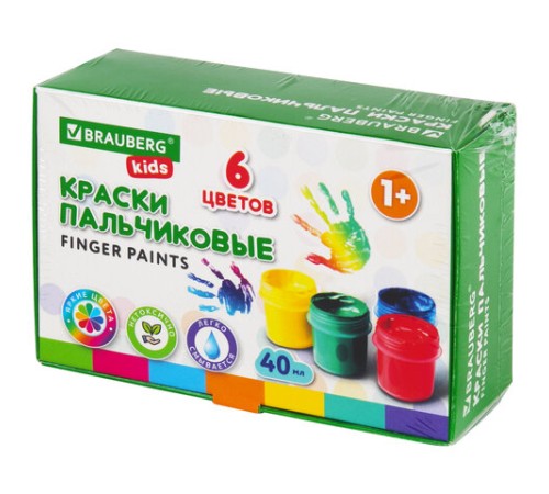 Краски пальчиковые для малышей от 1 года, КЛАССИКА, 6 цветов по 40 мл, BRAUBERG KIDS, 192396