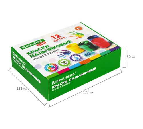Краски пальчиковые для малышей от 1 года, КЛАССИКА, 12 цветов по 40 мл, BRAUBERG KIDS, 192397
