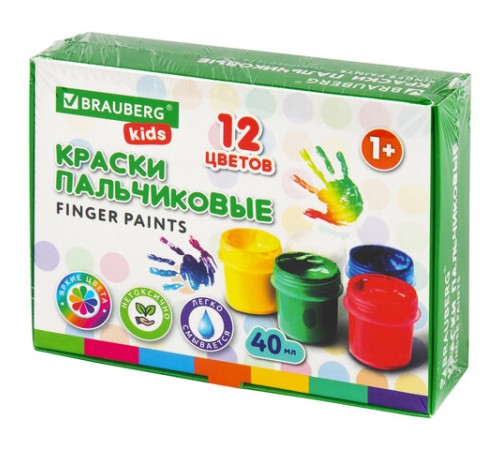 Краски пальчиковые для малышей от 1 года, КЛАССИКА, 12 цветов по 40 мл, BRAUBERG KIDS, 192397