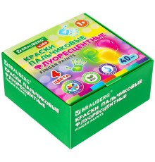 Краски пальчиковые флуоресцентные для малышей от 1 года, 4 цвета по 40 мл, BRAUBERG KIDS, 192399