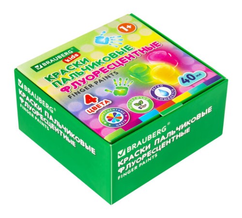 Краски пальчиковые флуоресцентные для малышей от 1 года, 4 цвета по 40 мл, BRAUBERG KIDS, 192399