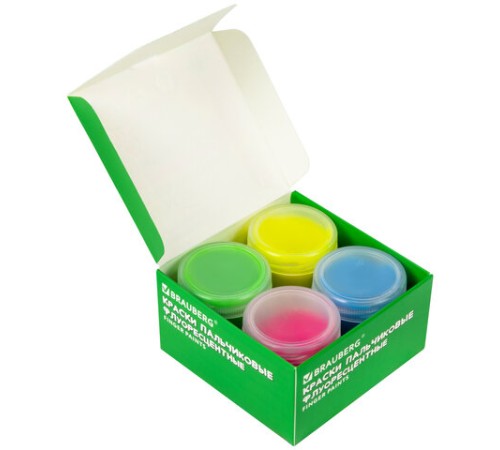 Краски пальчиковые флуоресцентные для малышей от 1 года, 4 цвета по 40 мл, BRAUBERG KIDS, 192399