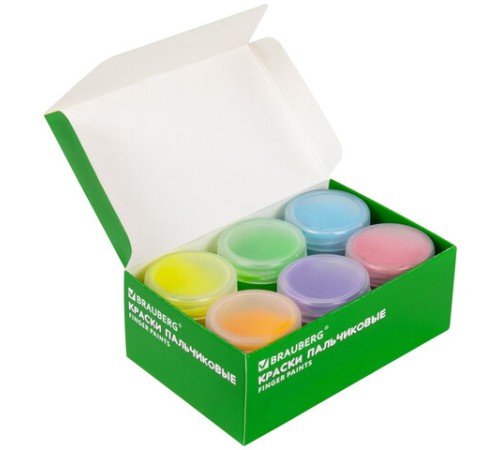 Краски пальчиковые для малышей от 1 года, 6 цветов (3 пастельных + 3 флуоресцентных) по 40 мл, BRAUBERG KIDS, 192400