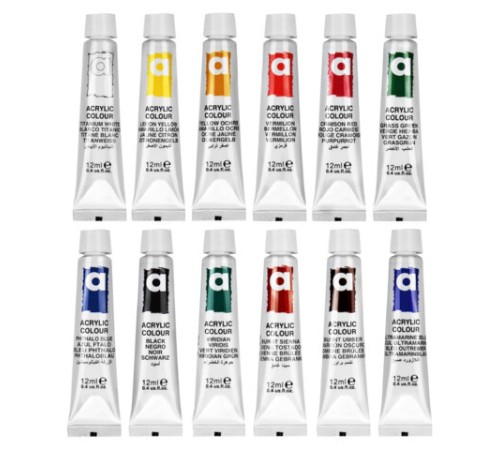 Краски акриловые художественные 12 цветов в тубах по 12 мл, BRAUBERG HOBBY, 192403