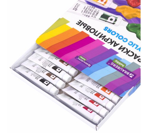 Краски акриловые художественные 24 цвета в тубах по 12 мл, BRAUBERG HOBBY, 192404