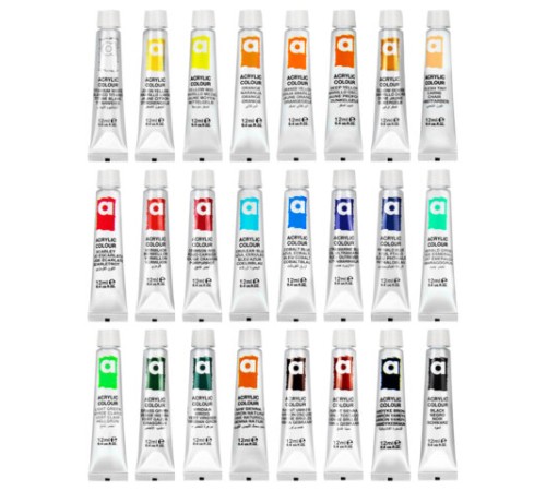 Краски акриловые художественные 24 цвета в тубах по 12 мл, BRAUBERG HOBBY, 192404