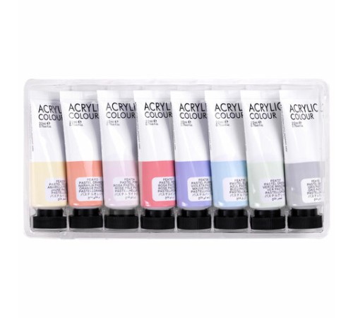 Краски акриловые художественные 8 ПАСТЕЛЬНЫХ цветов в тубах по 22 мл, BRAUBERG HOBBY, 192406