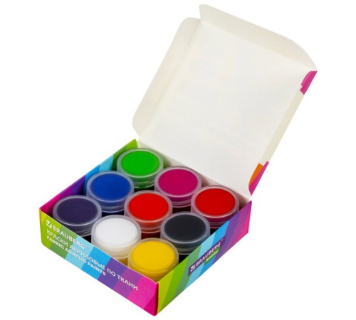 Краски акриловые по ткани 9 цветов по 10 мл, BRAUBERG HOBBY, 192442