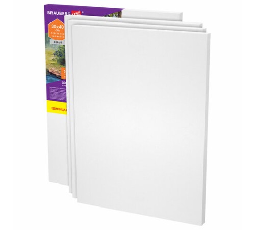 Холсты на подрамнике в коробе НАБОР 4 шт. (30х40 см), 280 г/м2, грунт, 100% хлопок, BRAUBERG ART DEBUT, 192511