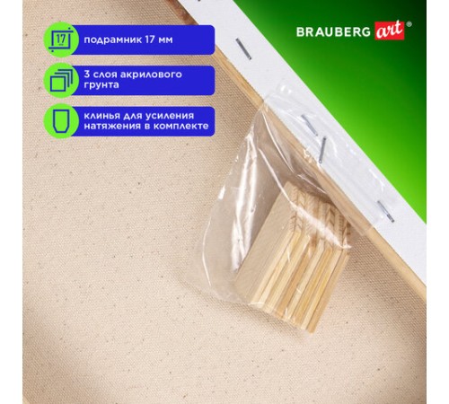 Холсты на подрамнике в коробе НАБОР 4 шт. (40х50 см), 280 г/м2, грунт, 100% хлопок, BRAUBERG ART DEBUT, 192512