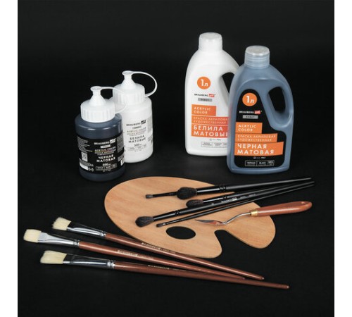 Краска акриловая художественная МАТОВАЯ 500 мл в банке, БЕЛИЛА титановые, BRAUBERG ART DEBUT, 192535