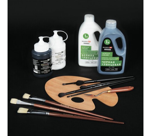 Краска акриловая художественная ГЛЯНЦЕВАЯ, 500 мл в банке, белила титановые, BRAUBERG ART, 192539