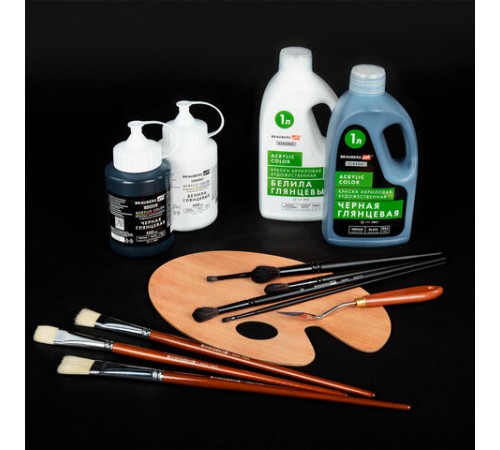 Краска акриловая художественная ГЛЯНЦЕВАЯ черная 1000 мл бутыль, BRAUBERG ART CLASSIC, 192542