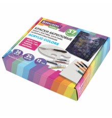 Краски акриловые художественные 26 шт. по 12 мл, холсты 3 шт., кисти 6 шт., аксессуары, 37 предметов, BRAUBERG HOBBY, 192544