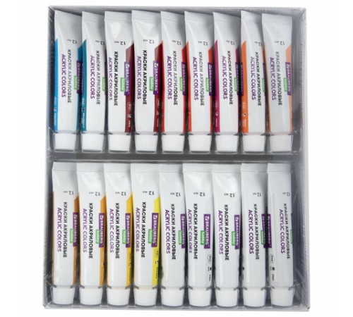 Краски акриловые художественные 36 шт. по 12 мл, холсты 3 шт., кисти 6 шт., аксессуары, 50 предметов, BRAUBERG HOBBY, 192545