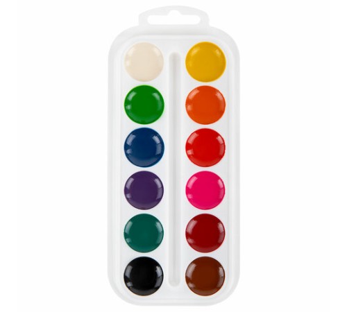 Краски акварельные ПИФАГОР 12 цветов, медовые, круглые кюветы, 192549