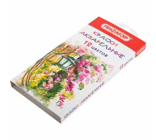 Краски акварельные ПИФАГОР 12 цветов, медовые, круглые кюветы, 192549
