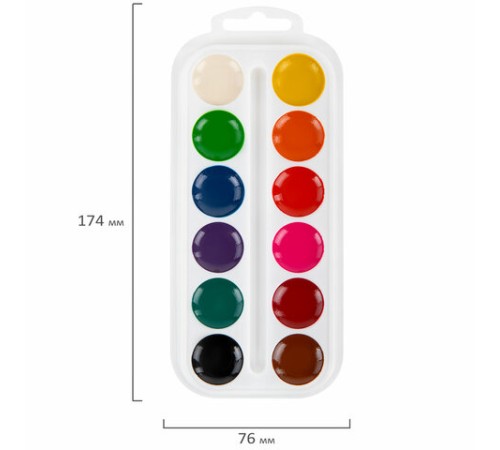 Краски акварельные ПИФАГОР 12 цветов, медовые, круглые кюветы, 192549