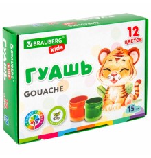 Гуашь BRAUBERG KIDS, 12 цветов по 15 мл, 192557