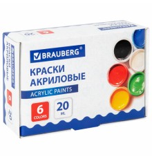 Краски акриловые для рисования и творчества 6 цветов по 20 мл, BRAUBERG, 192562