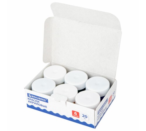 Краски акриловые для рисования и творчества 6 цветов по 20 мл, BRAUBERG, 192562