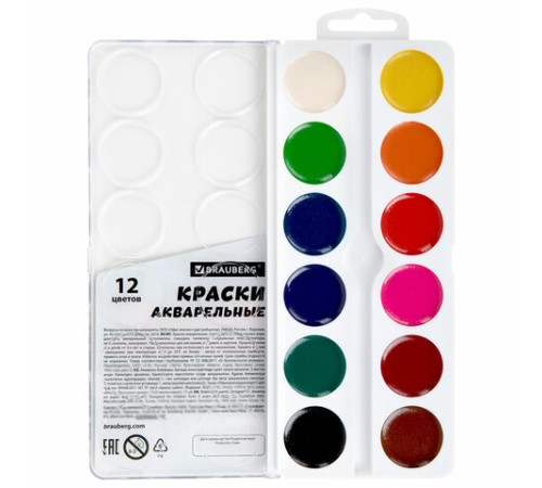 Краски акварельные BRAUBERG 12 цветов 