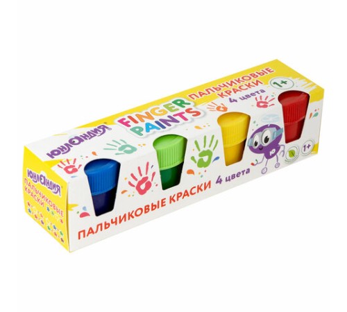 Краски пальчиковые для малышей от 1 года, классические цвета, 4 по 35 мл, ЮНЛАНДИЯ, 192568