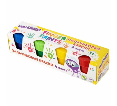 Краски пальчиковые для малышей от 1 года, классические цвета, 4 по 35 мл, ЮНЛАНДИЯ, 192568