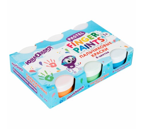 Краски пальчиковые для малышей от 1 года, пастельные цвета, 6 по 60 мл, ЮНЛАНДИЯ, 192569