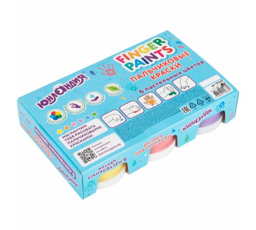 Краски пальчиковые для малышей от 1 года, пастельные цвета, 6 по 60 мл, ЮНЛАНДИЯ, 192569