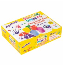 Краски пальчиковые для малышей от 1 года, 12 цветов (6 базовых + 3 пастельных + 3 флуоресцентных) по 35 мл, ЮНЛАНДИЯ, 192570