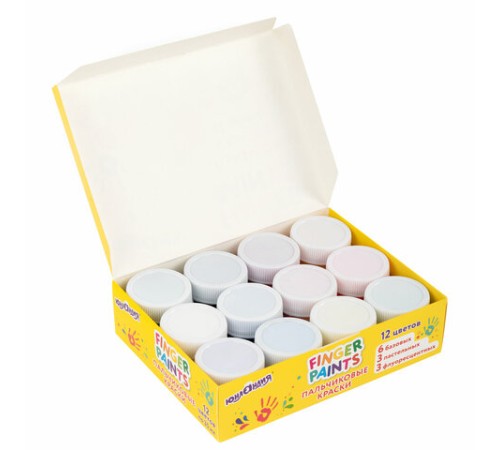 Краски пальчиковые для малышей от 1 года, 12 цветов (6 базовых + 3 пастельных + 3 флуоресцентных) по 35 мл, ЮНЛАНДИЯ, 192570