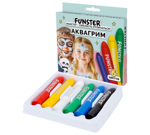 Аквагрим для лица и тела, 6 ярких цветов, FUNSTER (ФАНСТЕР), легко смываются, 192571