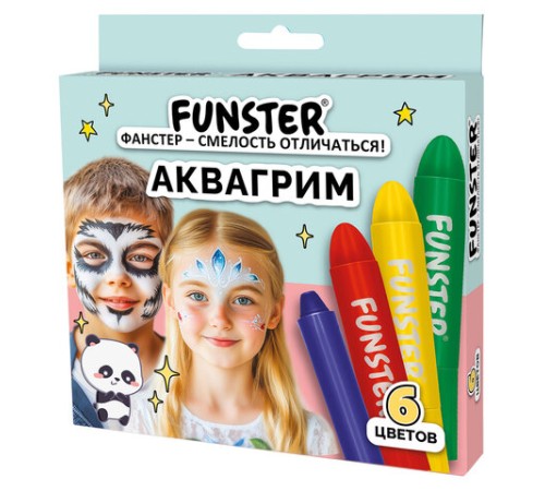 Аквагрим для лица и тела, 6 ярких цветов, FUNSTER (ФАНСТЕР), легко смываются, 192571