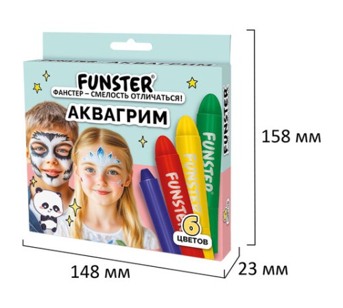 Аквагрим для лица и тела, 6 ярких цветов, FUNSTER (ФАНСТЕР), легко смываются, 192571