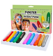 Аквагрим для лица и тела, 12 цветов (10 классических + золото + серебро), 10 трафаретов, FUNSTER (ФАНСТЕР), 192572