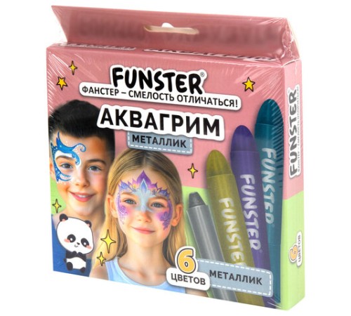 Аквагрим для лица и тела, 6 цветов МЕТАЛЛИК, FUNSTER (ФАНСТЕР), легко смываются, 192574