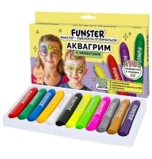 Аквагрим для лица и тела, 12 цветов (6 классических + 3 неон + 3 метал), 10 трафаретов, FUNSTER (ФАНСТЕР), 192575