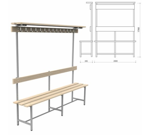 Скамья с вешалкой, спинкой и полкой 