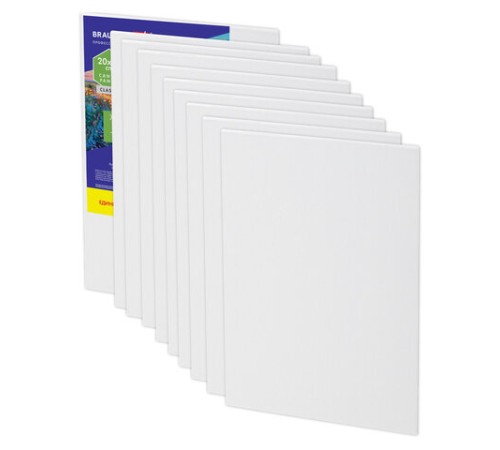 Холсты на картоне НАБОР 10 штук (20х30 см), хлопок, грунт, 280 г/м2, BRAUBERG ART CLASSIC, 192659, 192658